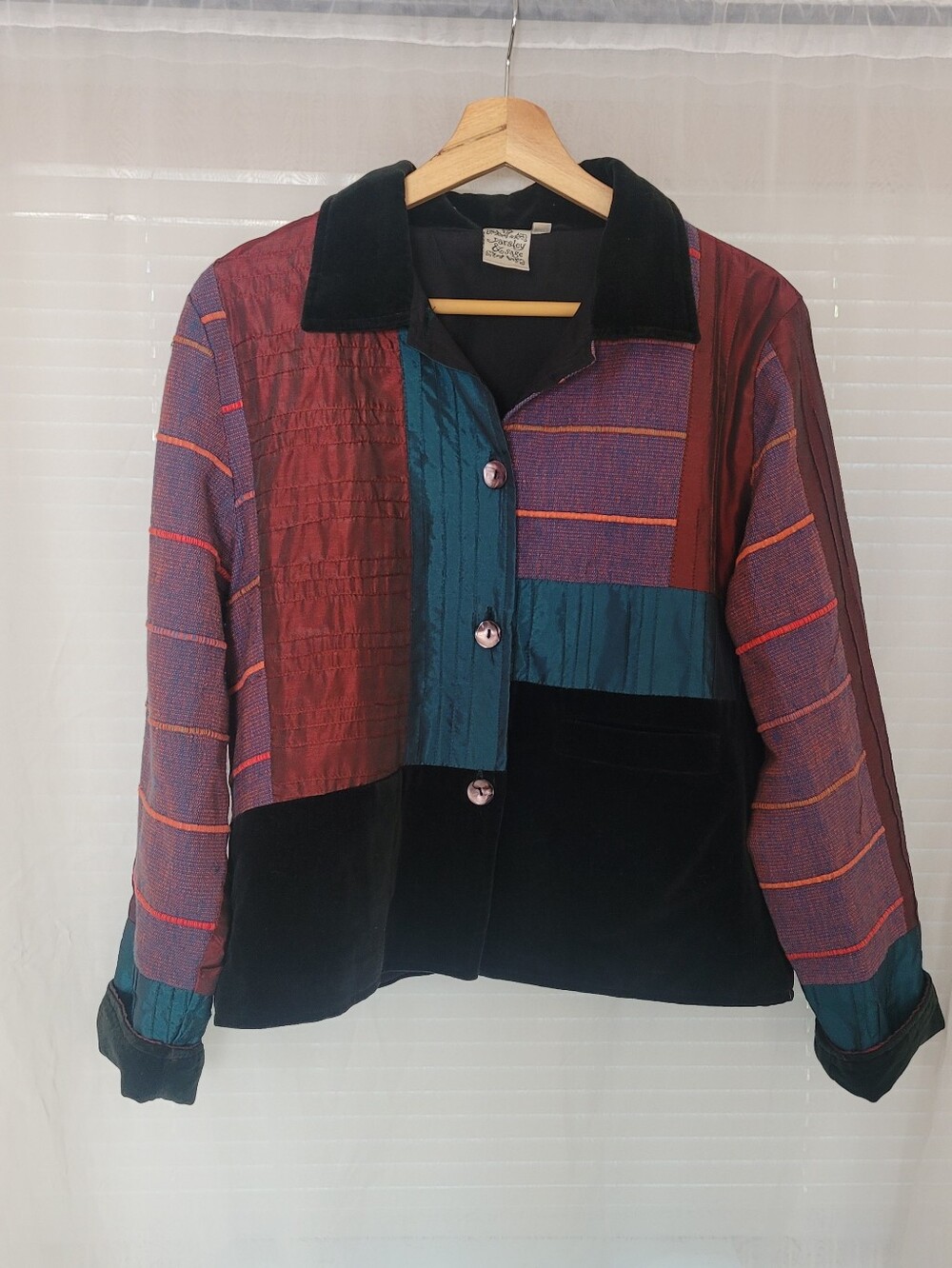 Parsley & Sage Patchwork Jacket Small Art To Wear Button Front Textured Velvet